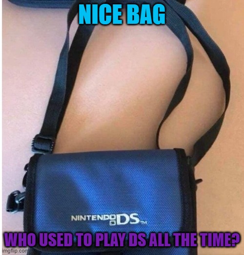 Hehehe | NICE BAG; WHO USED TO PLAY DS ALL THE TIME? | image tagged in look again,bag,nintendo ds | made w/ Imgflip meme maker
