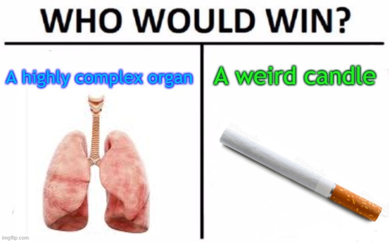 Don't smoke kids! | A weird candle; A highly complex organ | image tagged in memes,who would win | made w/ Imgflip meme maker