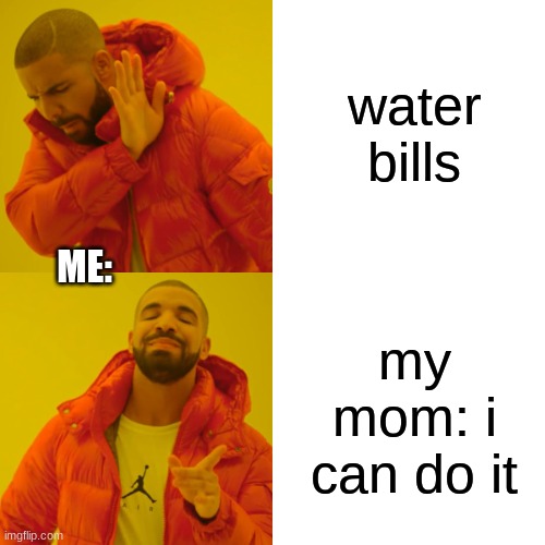 stupid water bills | water bills; ME:; my mom: i can do it | image tagged in memes,drake hotline bling | made w/ Imgflip meme maker