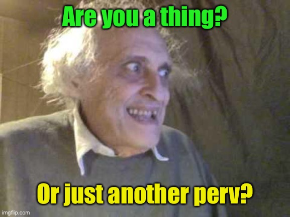 Old Pervert | Are you a thing? Or just another perv? | image tagged in old pervert | made w/ Imgflip meme maker