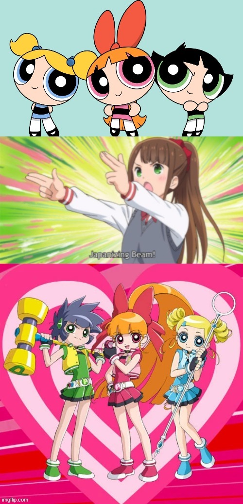 When child shows have anime versions | image tagged in anime meme,japanizing beam | made w/ Imgflip meme maker
