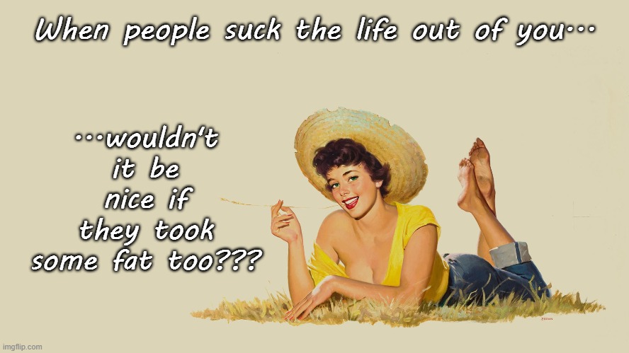 Wouldn't it be nice... | ...wouldn't it be nice if they took some fat too??? When people suck the life out of you... | image tagged in people,fat,life | made w/ Imgflip meme maker