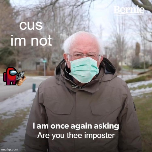 Bernie I Am Once Again Asking For Your Support | cus im not; Are you thee imposter | image tagged in memes,bernie i am once again asking for your support | made w/ Imgflip meme maker