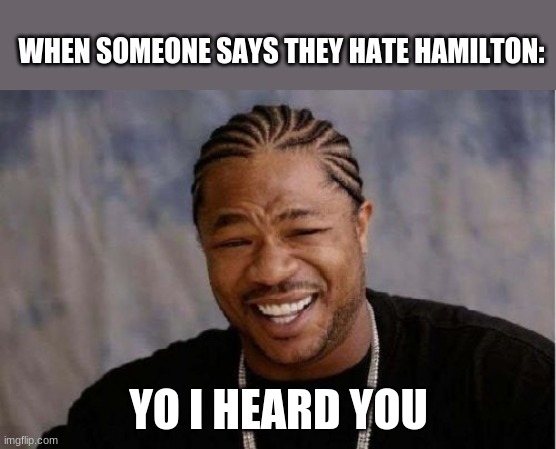 DX | WHEN SOMEONE SAYS THEY HATE HAMILTON:; YO I HEARD YOU | image tagged in memes,yo dawg heard you | made w/ Imgflip meme maker