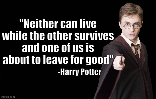 quote | "Neither can live while the other survives and one of us is about to leave for good"; -Harry Potter | image tagged in hp | made w/ Imgflip meme maker