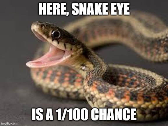Warning Snake | HERE, SNAKE EYE IS A 1/100 CHANCE | image tagged in warning snake | made w/ Imgflip meme maker