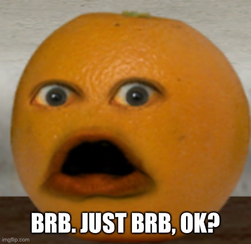 Shocked Orange | BRB. JUST BRB, OK? | image tagged in shocked orange | made w/ Imgflip meme maker