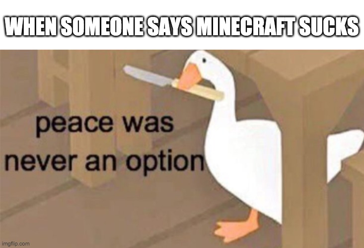 Peace was never an option lol | WHEN SOMEONE SAYS MINECRAFT SUCKS | image tagged in untitled goose peace was never an option | made w/ Imgflip meme maker
