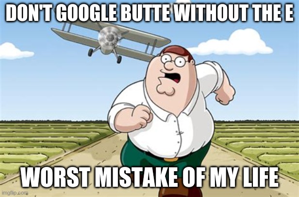 dont do it!!! | DON'T GOOGLE BUTTE WITHOUT THE E; WORST MISTAKE OF MY LIFE | image tagged in worst mistake of my life | made w/ Imgflip meme maker