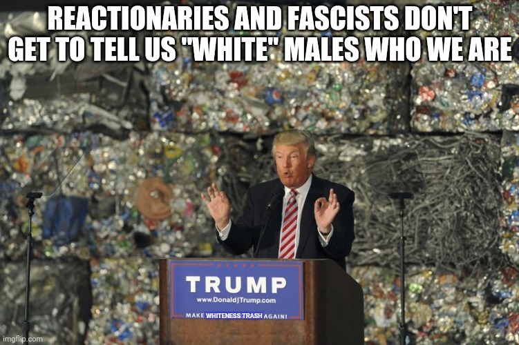 Time to rethink and reinvent "Whiteness" | REACTIONARIES AND FASCISTS DON'T GET TO TELL US "WHITE" MALES WHO WE ARE; WHITENESS TRASH | image tagged in white people,revolution,annoying orange | made w/ Imgflip meme maker