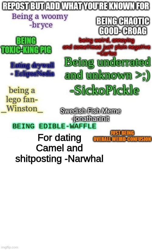 . | For dating Camel and shitposting -Narwhal | made w/ Imgflip meme maker