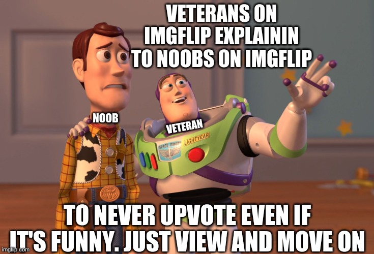 Sorry truth | VETERANS ON IMGFLIP EXPLAININ TO NOOBS ON IMGFLIP; NOOB; VETERAN; TO NEVER UPVOTE EVEN IF IT'S FUNNY. JUST VIEW AND MOVE ON | image tagged in memes,x x everywhere | made w/ Imgflip meme maker