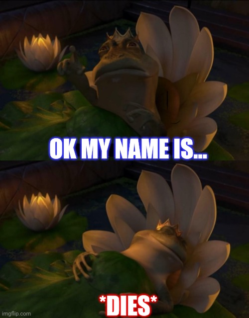 Name | OK MY NAME IS... *DIES* | image tagged in hello my name is,name,dying,kermit the frog | made w/ Imgflip meme maker