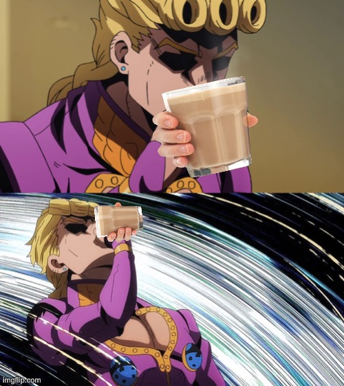 I, Giorno Giovanna, have a choccy | image tagged in giorno sips tea | made w/ Imgflip meme maker