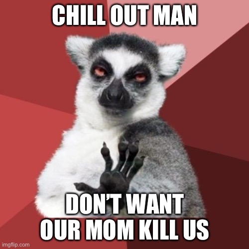 Chill Out Lemur Meme | CHILL OUT MAN DON’T WANT OUR MOM KILL US | image tagged in memes,chill out lemur | made w/ Imgflip meme maker