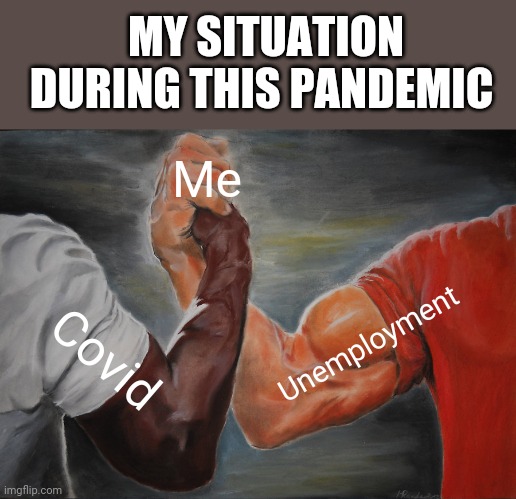 Covid and me |  MY SITUATION DURING THIS PANDEMIC; Me; Unemployment; Covid | image tagged in covid-19,unemployment,pandemic,poor,reality | made w/ Imgflip meme maker