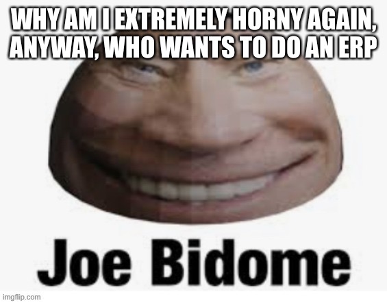 Joe bidome | WHY AM I EXTREMELY HORNY AGAIN,
ANYWAY, WHO WANTS TO DO AN ERP | image tagged in joe bidome | made w/ Imgflip meme maker