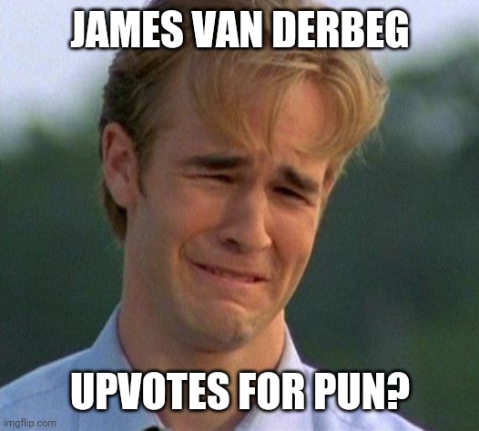 First World Probluns | JAMES VAN DERBEG; UPVOTES FOR PUN? | image tagged in memes,1990s first world problems | made w/ Imgflip meme maker