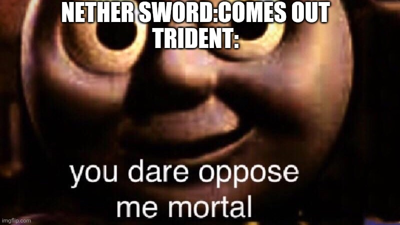 My first meme :) | NETHER SWORD:COMES OUT

TRIDENT: | image tagged in you dare oppose me mortal | made w/ Imgflip meme maker