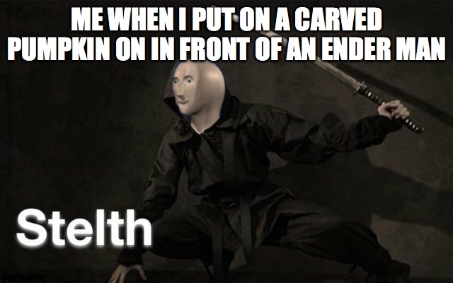 stelth | ME WHEN I PUT ON A CARVED PUMPKIN ON IN FRONT OF AN ENDER MAN | image tagged in stelth,meme man | made w/ Imgflip meme maker