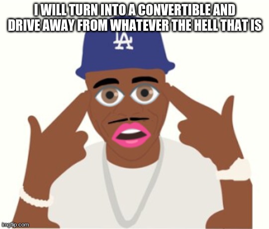 DaBaby | I WILL TURN INTO A CONVERTIBLE AND DRIVE AWAY FROM WHATEVER THE HELL THAT IS | image tagged in dababy | made w/ Imgflip meme maker