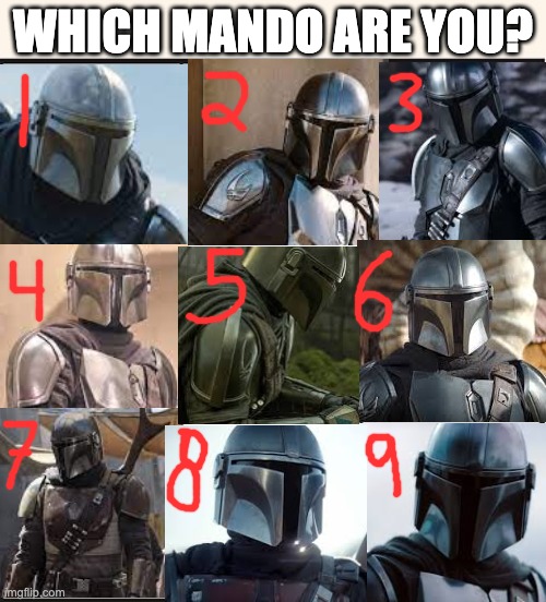 Which Mando Are You, Too? | WHICH MANDO ARE YOU? | image tagged in which one are you,mandalorian,star wars,grogu,the mandalorian | made w/ Imgflip meme maker