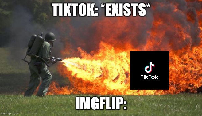 Flamethrower go FRWOOOM | TIKTOK: *EXISTS*; IMGFLIP: | image tagged in flamethrower | made w/ Imgflip meme maker