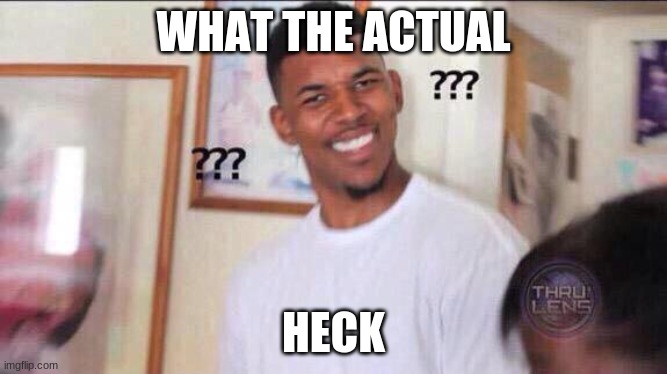 Black guy confused | WHAT THE ACTUAL HECK | image tagged in black guy confused | made w/ Imgflip meme maker
