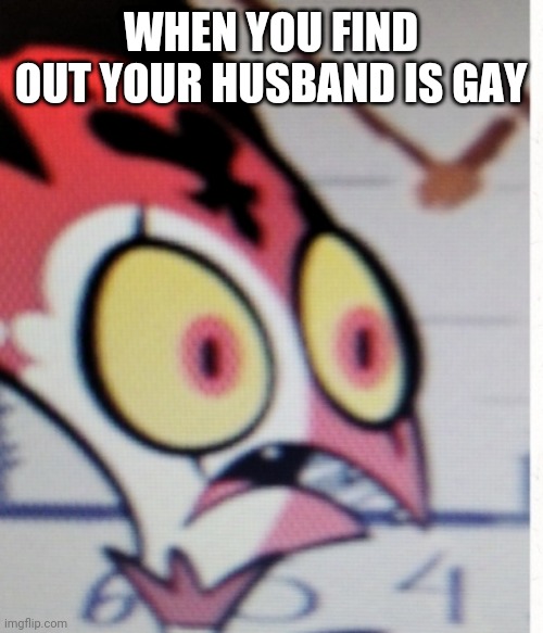 (this is supposed to be in a man's perspective) | WHEN YOU FIND OUT YOUR HUSBAND IS GAY | image tagged in blitzo suprised | made w/ Imgflip meme maker