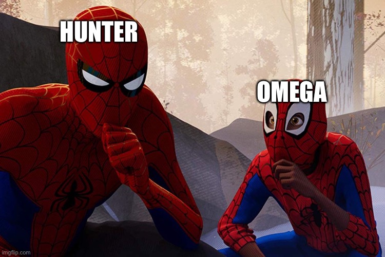 A summary of them escaping the cell in the bad batch. Watch closely, omega is literally copying hunter's every move xD | HUNTER; OMEGA | image tagged in learning from spiderman | made w/ Imgflip meme maker