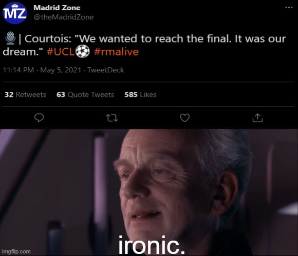 poor courtois | ironic. | image tagged in palpatine ironic,memes | made w/ Imgflip meme maker