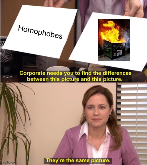 They're The Same Picture Meme | Homophobes | image tagged in memes,they're the same picture,homophobe,homophobes,dumpster fire | made w/ Imgflip meme maker