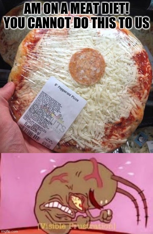 What is wrong with people? They can't add more like an original classic pizza? | AM ON A MEAT DIET! YOU CANNOT DO THIS TO US | image tagged in you had one job,visible frustration | made w/ Imgflip meme maker