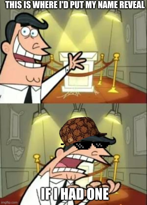 This Is Where I'd Put My Trophy If I Had One | THIS IS WHERE I'D PUT MY NAME REVEAL; IF I HAD ONE | image tagged in memes,this is where i'd put my trophy if i had one | made w/ Imgflip meme maker