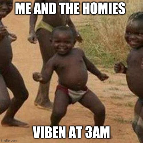 Third World Success Kid | ME AND THE HOMIES; VIBEN AT 3AM | image tagged in memes,third world success kid | made w/ Imgflip meme maker