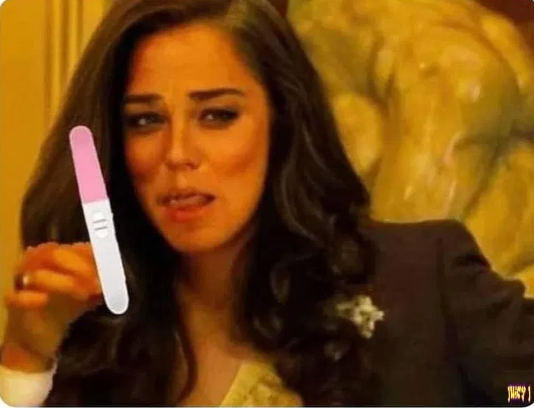 LAUGHING WOMAN WITH PREGNANCY TEST CANDIE LEONARDO Blank Meme Template