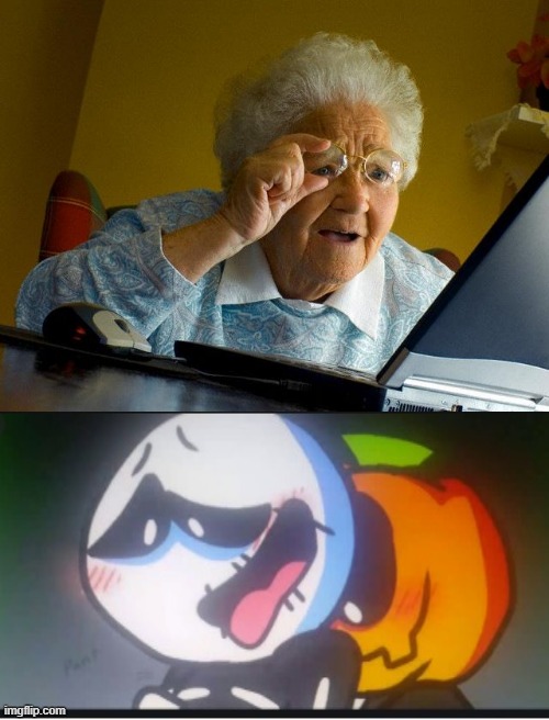 Oh nO | image tagged in memes,grandma finds the internet,pumpkin,skeleton,porn | made w/ Imgflip meme maker