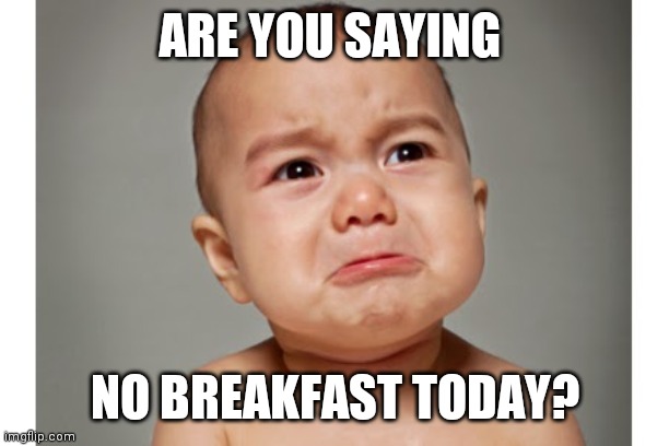 Baby crying  | ARE YOU SAYING; NO BREAKFAST TODAY? | image tagged in baby crying | made w/ Imgflip meme maker