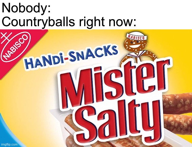 Mr Salty, Mr Salty | Nobody:
Countryballs right now: | image tagged in salt | made w/ Imgflip meme maker