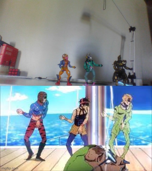 sry they were the only figures i had | image tagged in jojo's bizarre adventure,torture dance,fortnite | made w/ Imgflip meme maker