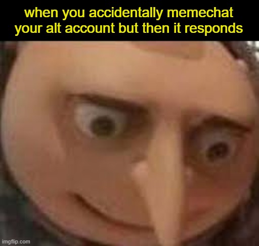 Gru Face | when you accidentally memechat your alt account but then it responds | image tagged in gru face | made w/ Imgflip meme maker