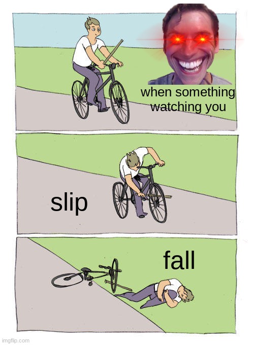 Bike Fall Meme | when something watching you; slip; fall | image tagged in memes,bike fall | made w/ Imgflip meme maker