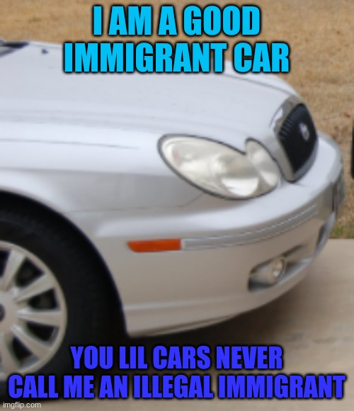 looking car | I AM A GOOD IMMIGRANT CAR YOU LIL CARS NEVER CALL ME AN ILLEGAL IMMIGRANT | image tagged in looking car | made w/ Imgflip meme maker