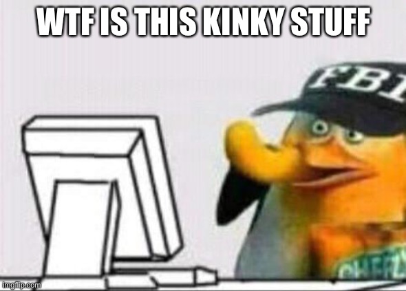 fbi eating cheetos | WTF IS THIS KINKY STUFF | image tagged in fbi eating cheetos | made w/ Imgflip meme maker