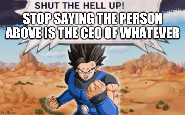 SHUT THE HELL UP | STOP SAYING THE PERSON ABOVE IS THE CEO OF WHATEVER | image tagged in shut the hell up | made w/ Imgflip meme maker