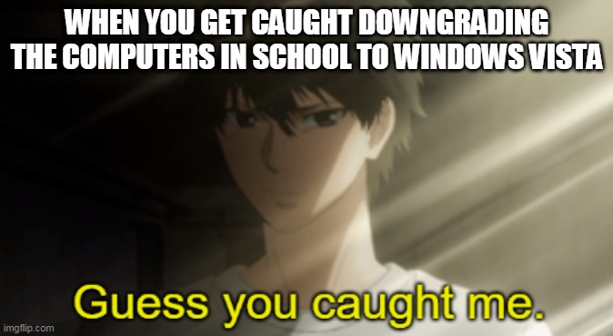 When you downgrade the school computers | WHEN YOU GET CAUGHT DOWNGRADING THE COMPUTERS IN SCHOOL TO WINDOWS VISTA | image tagged in cancer cell gets caught | made w/ Imgflip meme maker
