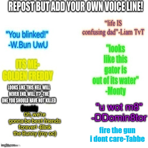 kill me now | fire the gun i dont care-Tabbe | made w/ Imgflip meme maker