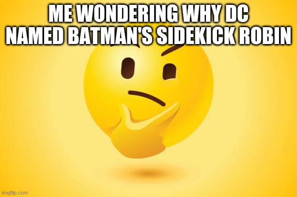 ME WONDERING WHY DC NAMED BATMAN'S SIDEKICK ROBIN | image tagged in batman,meme | made w/ Imgflip meme maker