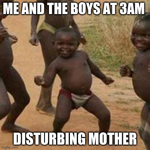 Third World Success Kid | ME AND THE BOYS AT 3AM; DISTURBING MOTHER | image tagged in memes,third world success kid | made w/ Imgflip meme maker
