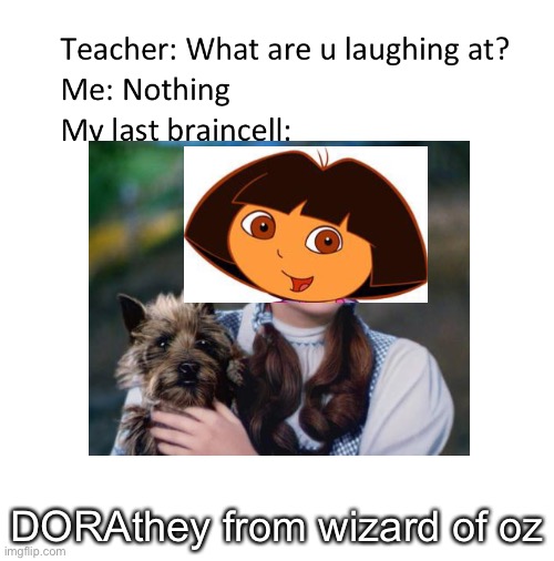 Bru |  DORAthey from wizard of oz | image tagged in dora the explorer,dora,wizard of oz,dorothy,funny meme | made w/ Imgflip meme maker